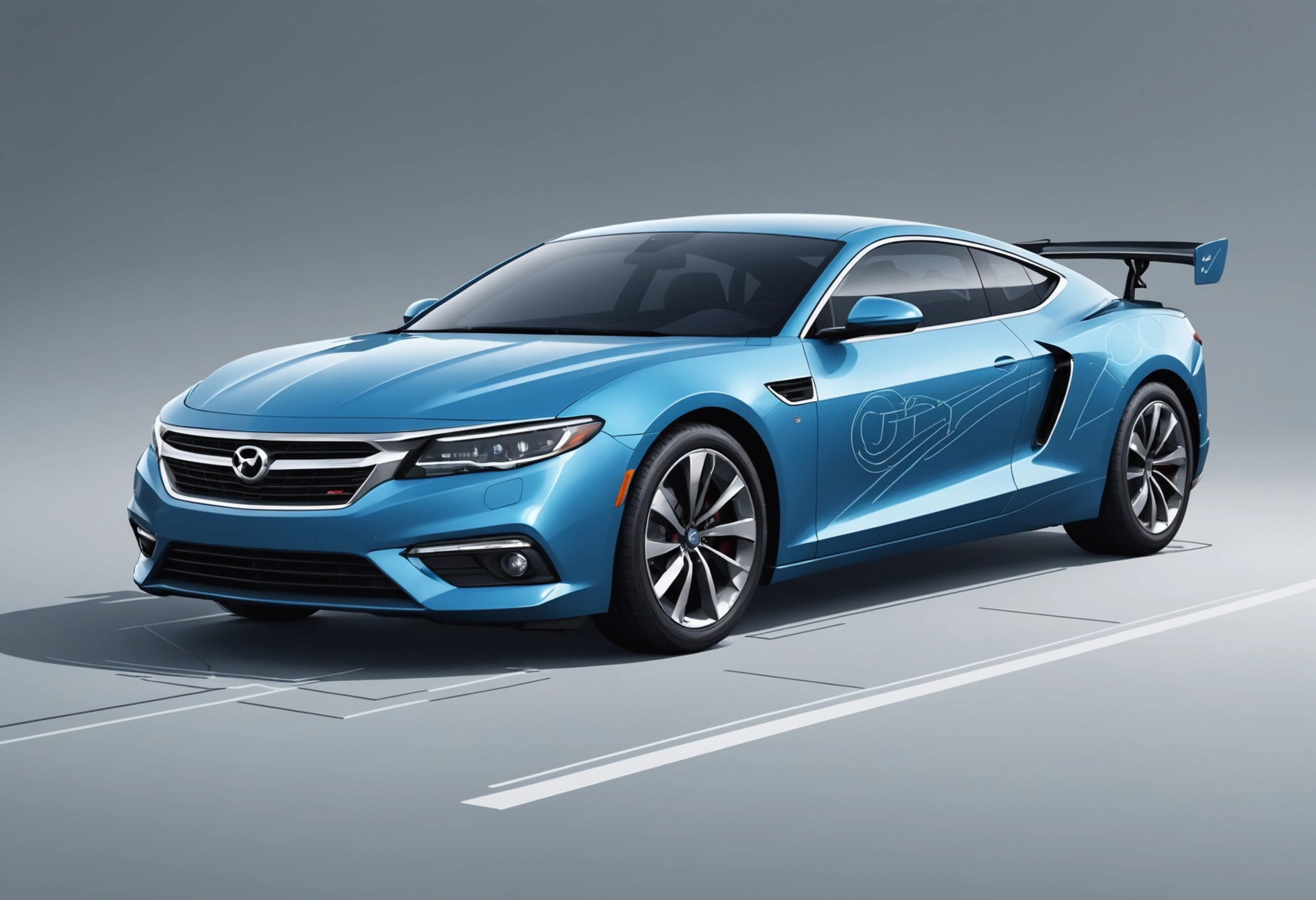 An informative and visually clear illustration of a vehicle's ADAS components aligned and highlighted, set against an abstract background symbolizing technology and connectivity, with a cool blue and silver color scheme.