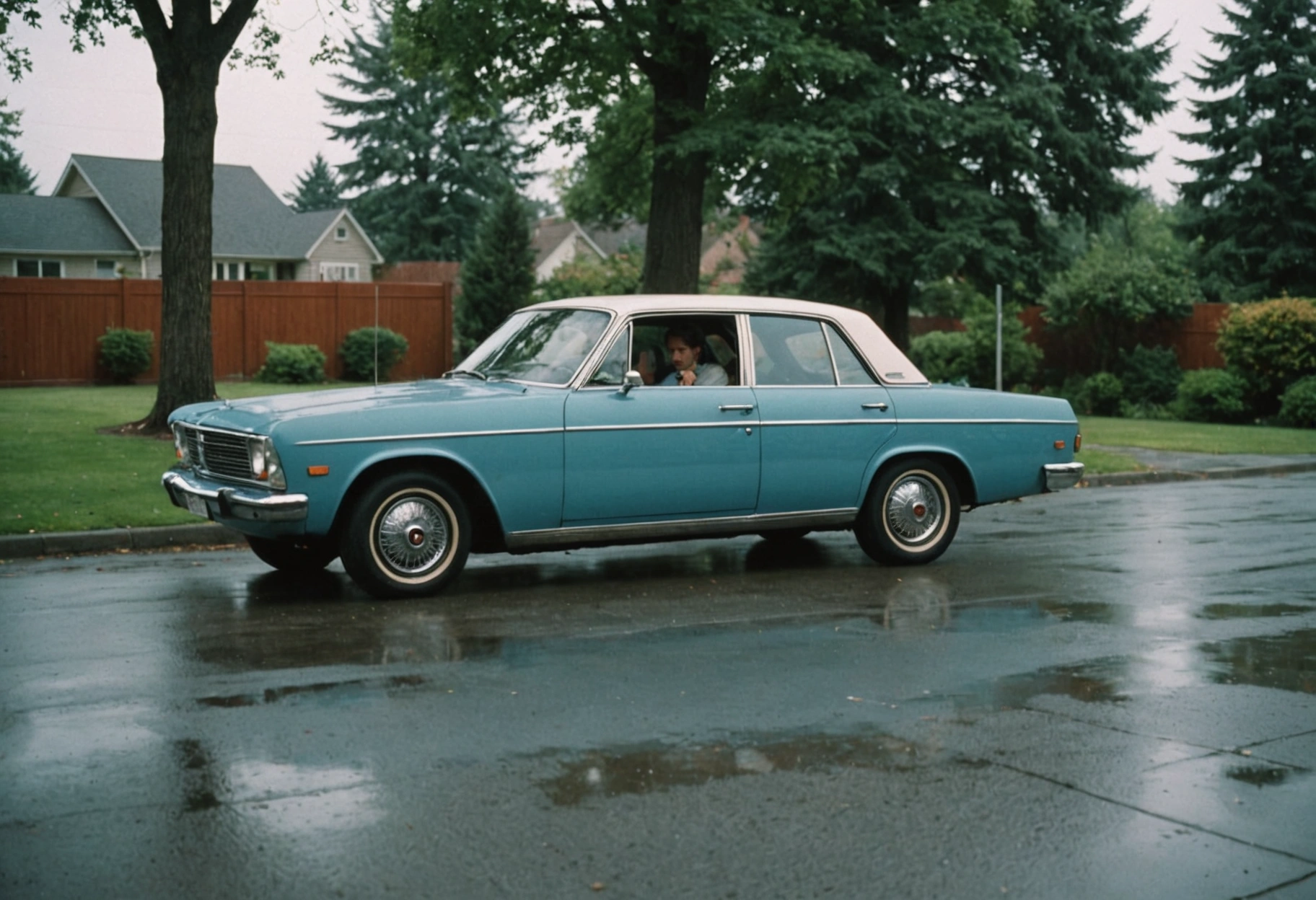 Freshly repainted car in clean driveway, person gently wiping hood with microfiber cloth