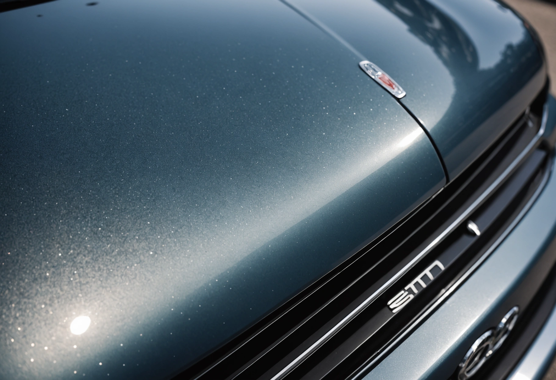 Close-up of car paint showing dust nibs and fisheye imperfections beside flawless polished area