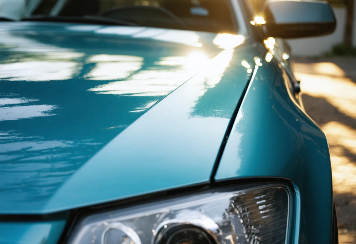 Technician operating energy-efficient spray booth with recycling bins and EPA compliance signage visible