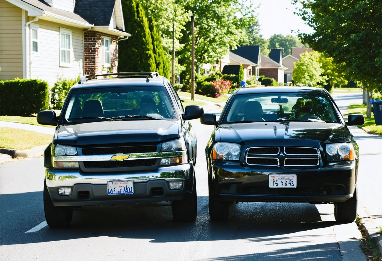 Drivers exchanging insurance info after minor crash on suburban street
