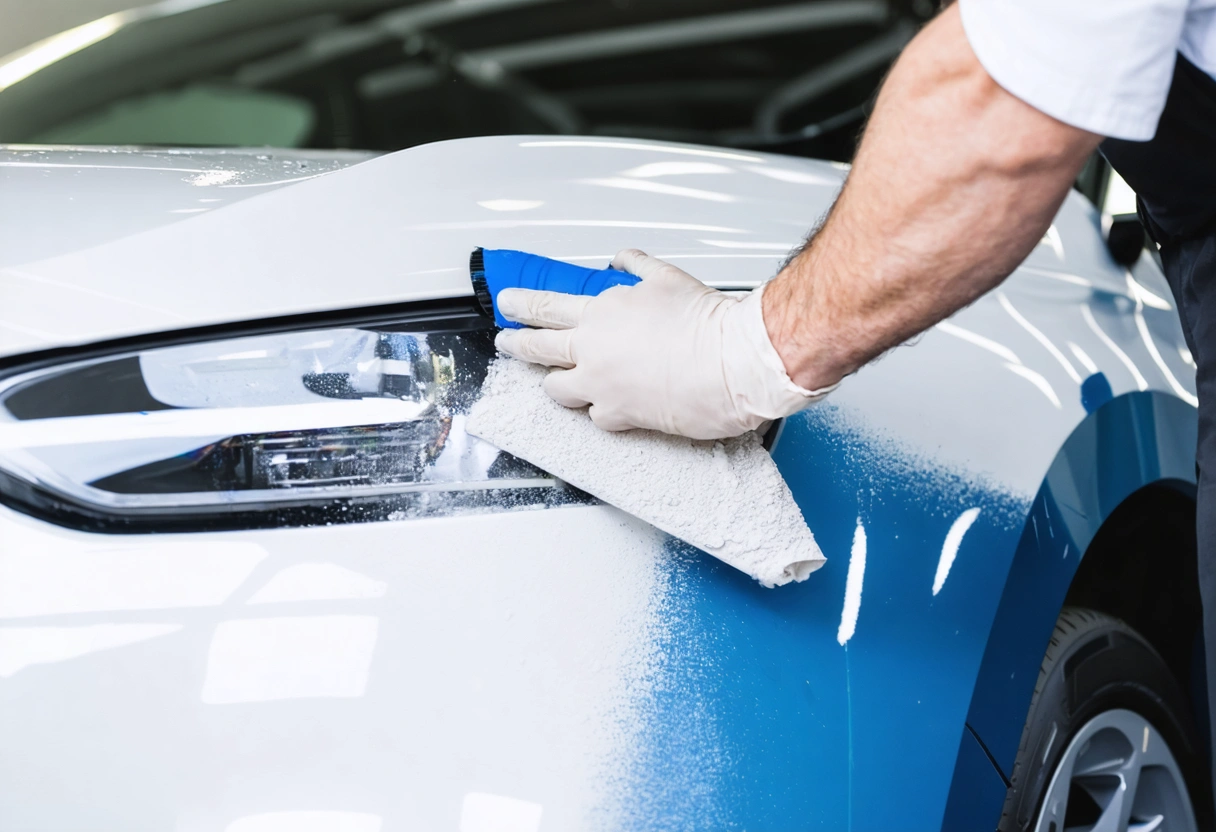A close-up of a certified technician meticulously applying a smooth coat of paint to a