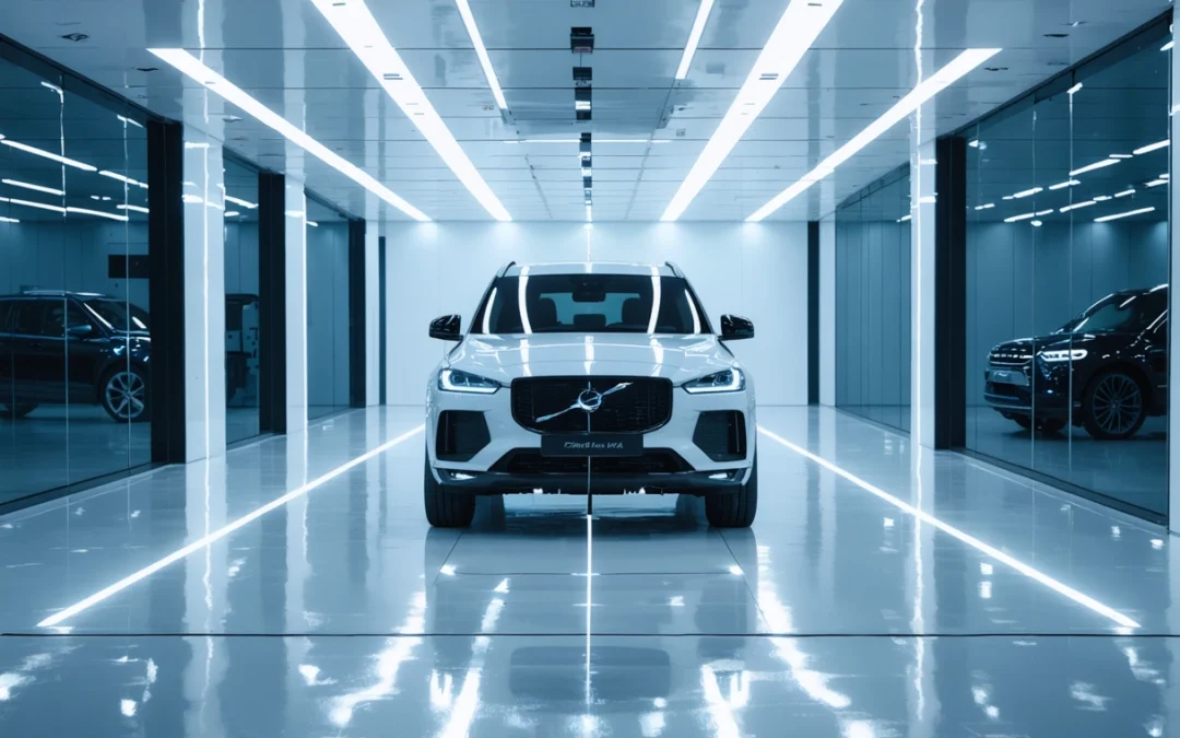 Restored SUV in a sleek alignment bay