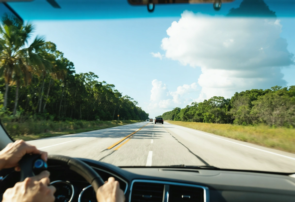 Technician prepares SUV for dynamic calibration on a marked roadway near coast