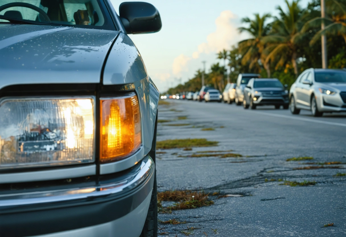 Two damaged cars stopped after a collision in Port Charlotte