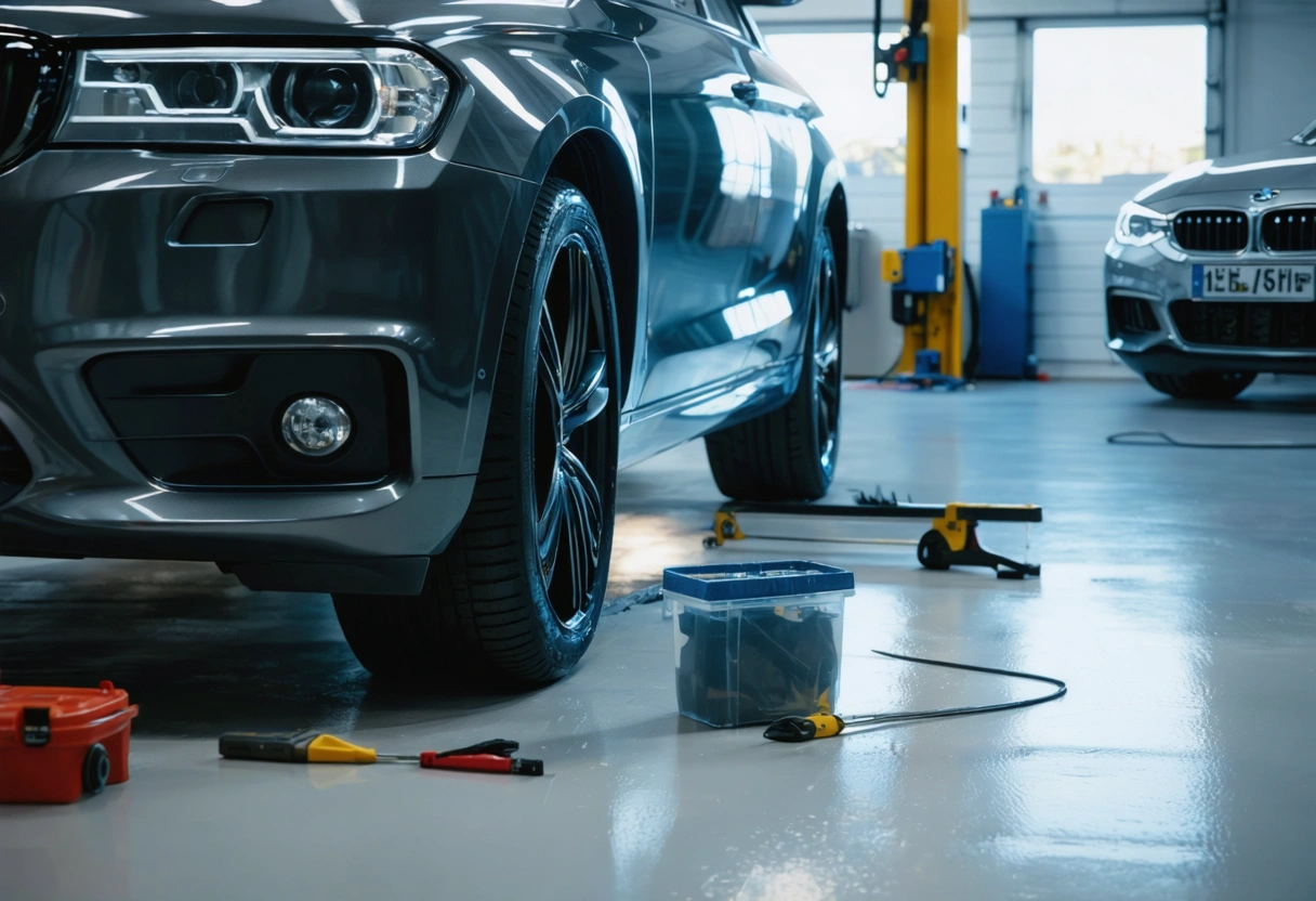Technician examining a deep dent on a car door