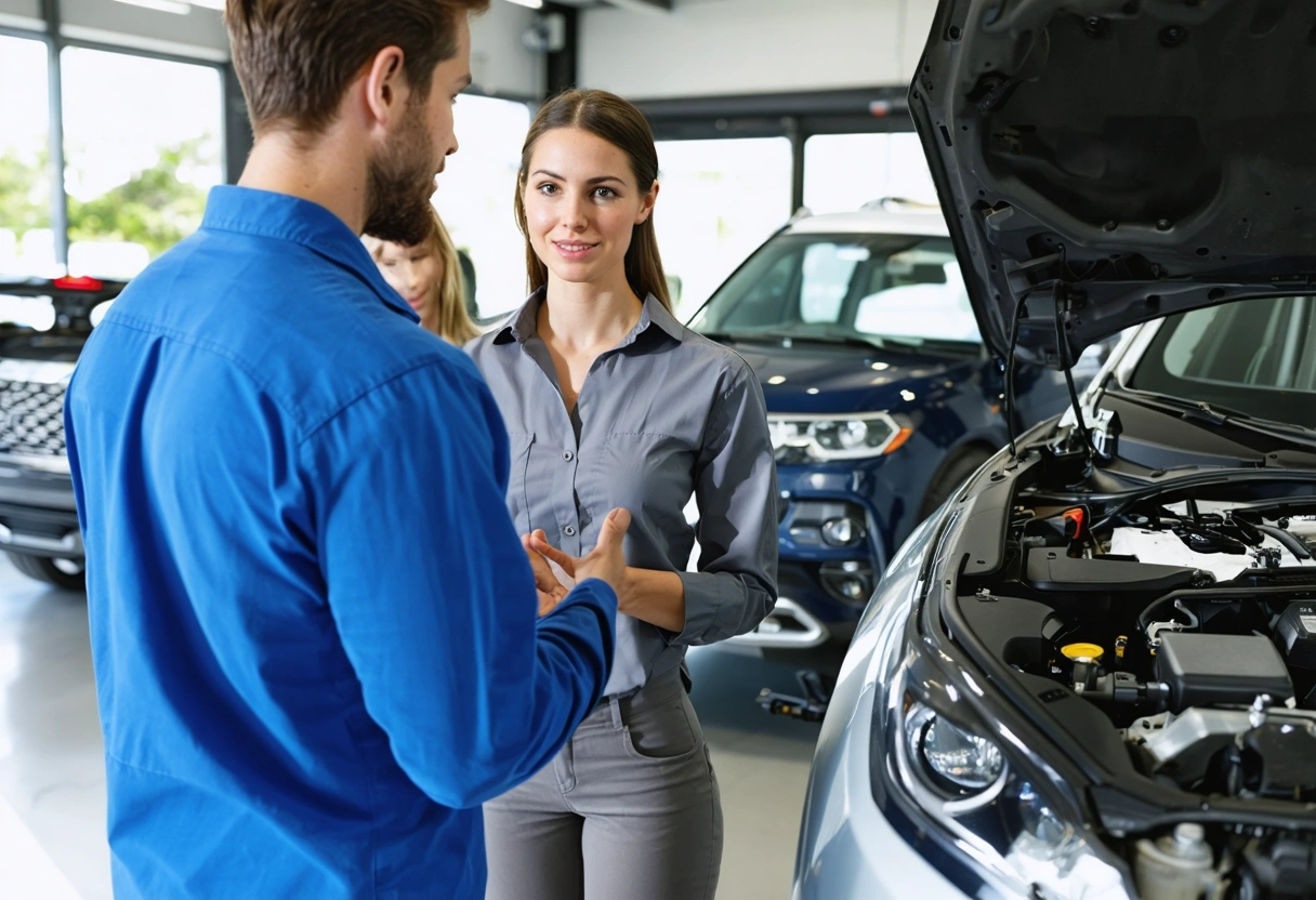 Technician inspecting a vehicle frame for hidden collision damage